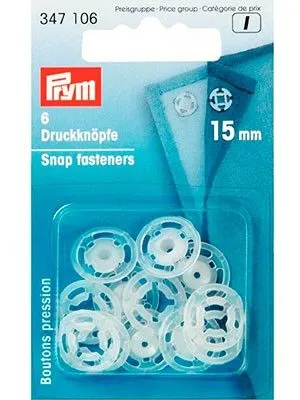 Prym 347106 Пришивные кнопки, пластик, прозрачные 15 мм