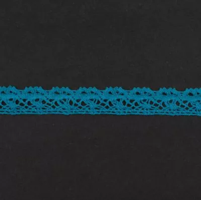 Тесьма кружевная, 14мм, цвет темно-бирюзовый, ALFA