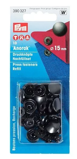 Prym 390327 Кнопки 'Анорак' к арт.390302 (латунь), черный, 15мм Prym 390327 Кнопки 'Анорак' к арт.390302 (латунь), черный, 15мм