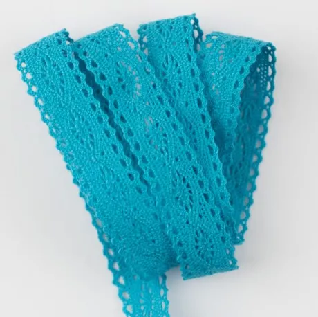 Тесьма кружевная, 14мм, цвет бирюзовый, ALFA