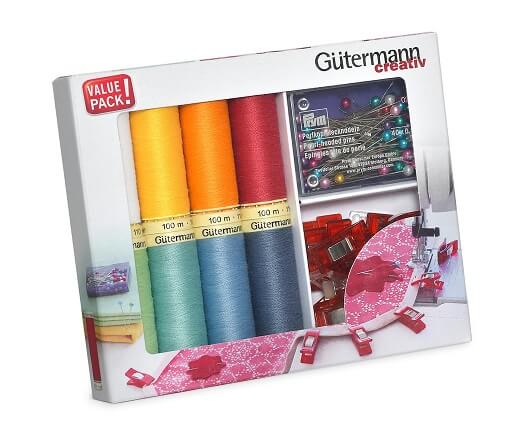 Gutermann 734568 Набор швейных нитей Sew-All 100м, 8 кат., с клипсами и булавками