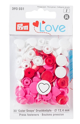 PRYM 393031 Kнопки 'Сердце' Color Snaps Prym Love, красный/белый/розовый, 12мм, 30шт