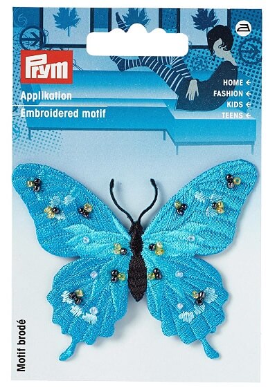 PRYM 926162 Аппликация Бабочка, эксклюзивная, с бусинами, сине-зеленая