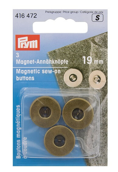PRYM 416472 Магнитные пуговицы 19 мм, цвет состаренной латуни, 3 шт.