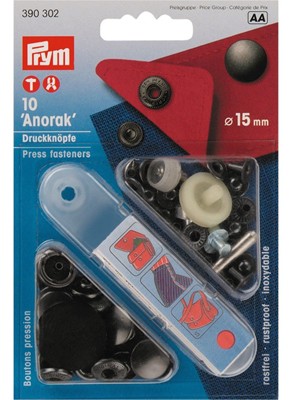 PRYM 390302 Кнопки "Anorak" 15mm, цвет черный матовый