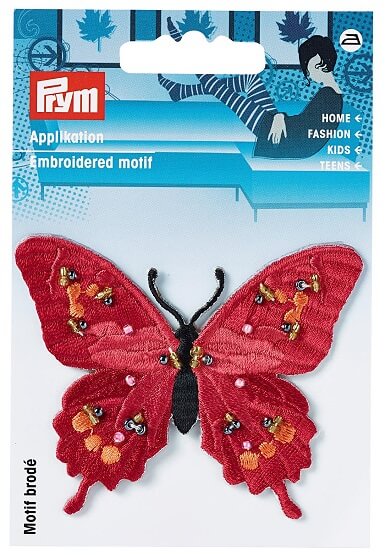PRYM 926163 Аппликация Бабочка, эксклюзивная, с бусинами, красная