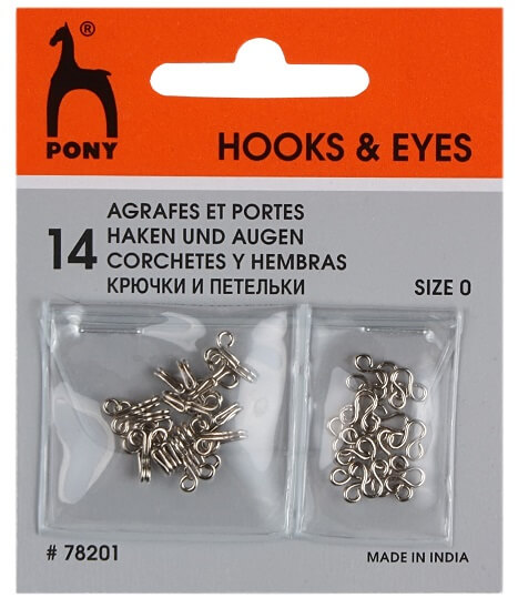 PONY 78201 Крючки с петельками одежные 7 мм, никель, серебристые, 14 шт.