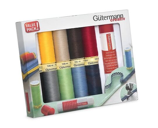 Gutermann 734567 Набор швейных нитей Sew-All 100 м, 10 кат., с фиксирующим карандашом для текстиля