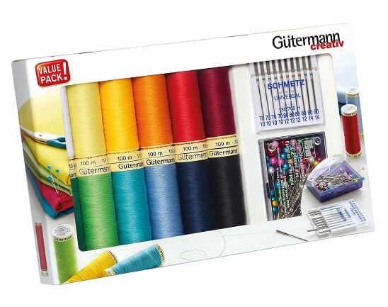 Gutermann 734563 Набор швейных нитей Sew-All, 100 м, 12 кат., с булавками и машинными иголками