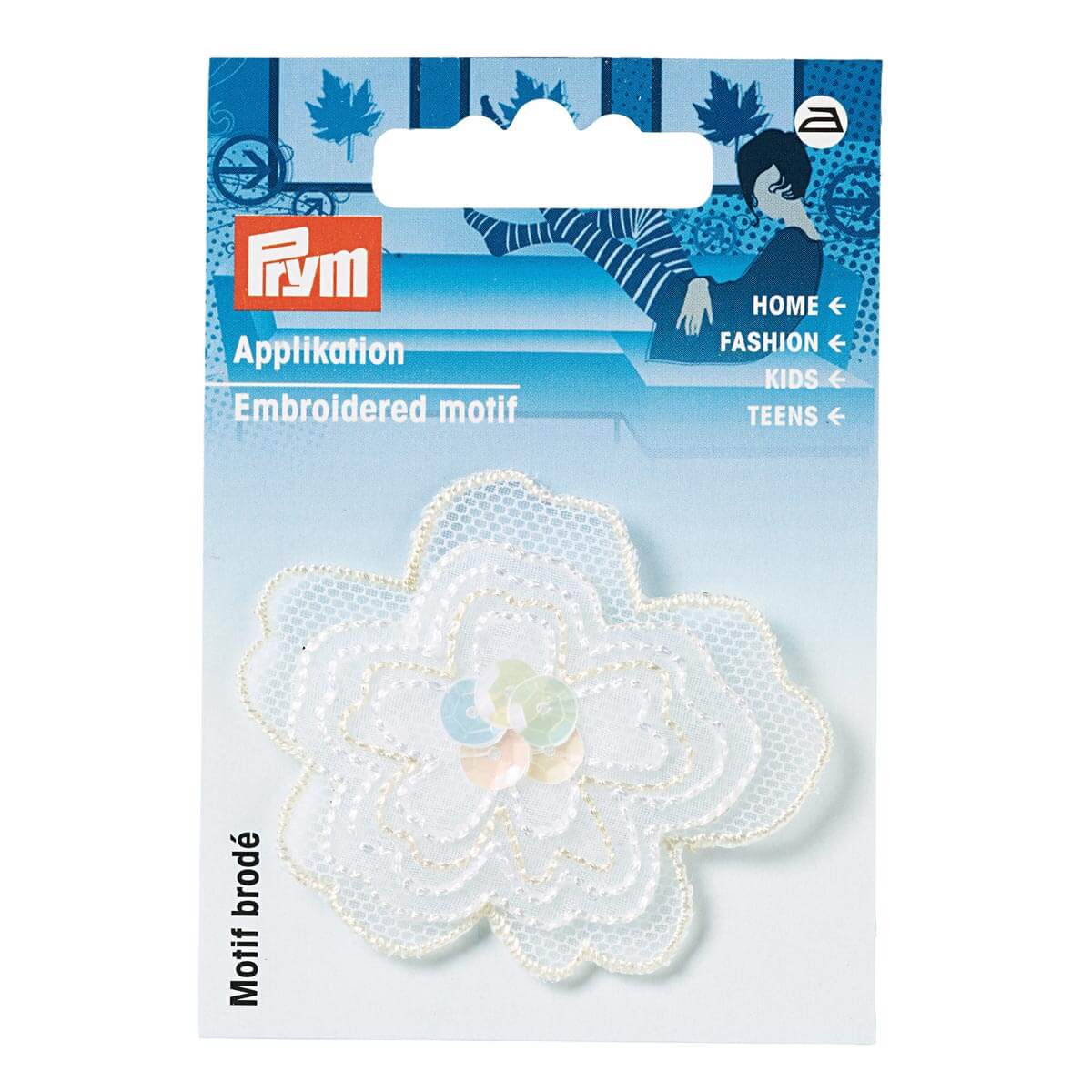 PRYM 926160 Термоаппликация Цветок с пайетками, органза, белый, 1 шт.