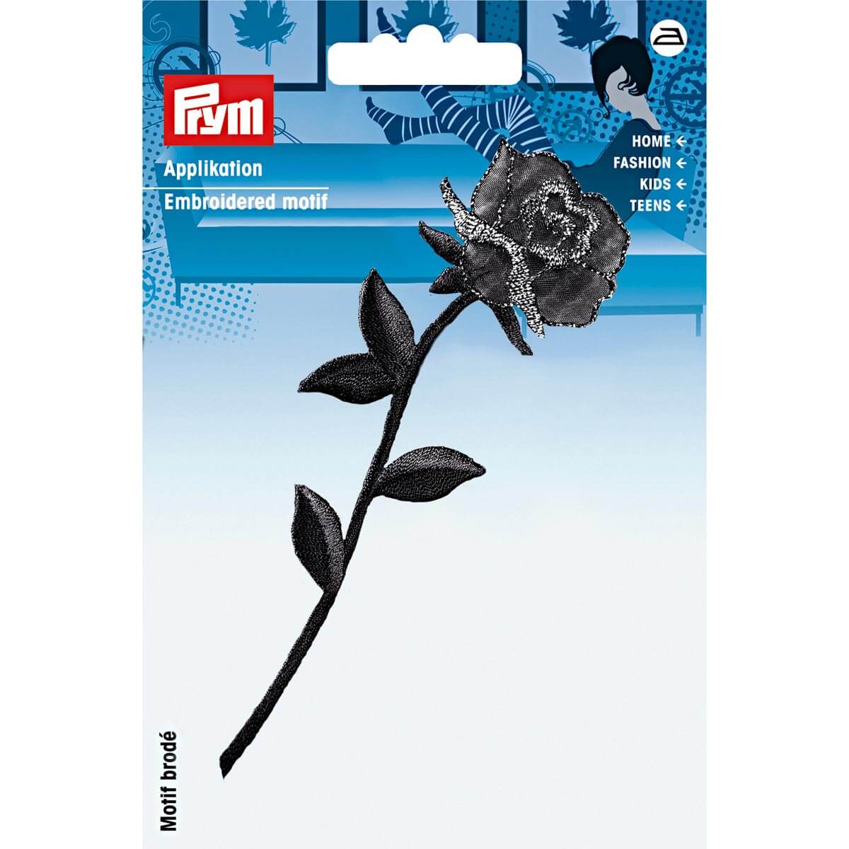 PRYM 926354 Аппликация Роза со стеблем, черный