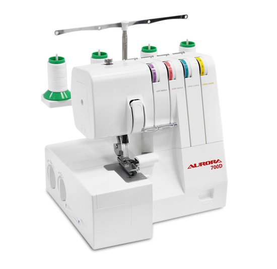 2-3-4-х ниточный оверлок Aurora 700D С помощью 2-3-4-х ниточного оверлока Aurora 700D Вы сможете профессионально обработать любое изделие. Модель легко справляется, как с тонким шифоном, так и со сложными многослойными джинсовыми композициями. Дифференциальный транспортер может использоваться для создания интересных специальных эффектов